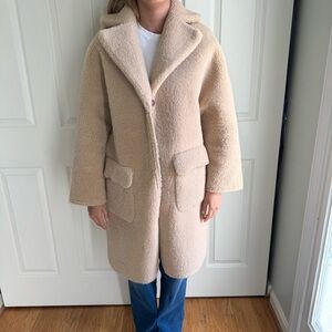 Reversible Brown MANGO Shearling Coat with Cream Collar